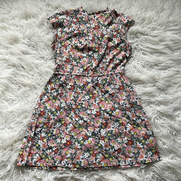 LOFT Gray Ruffle Floral Ruffle Drawstring Dress - Picture 8 of 10